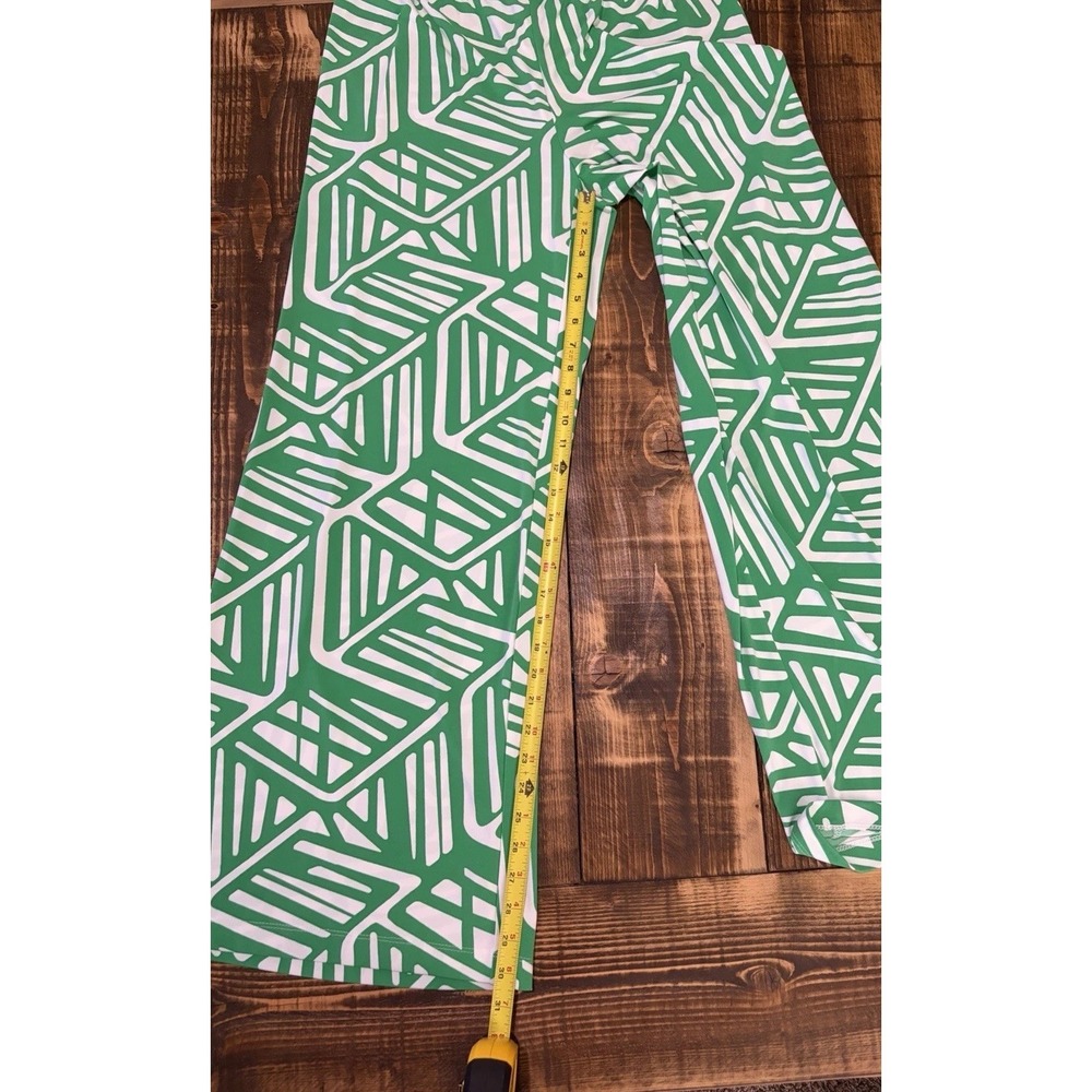 Chicos Travelers Womens 2 Green Geometric Wide Leg Pull On Palazzo Pants Stretch - Picture 7 of 8